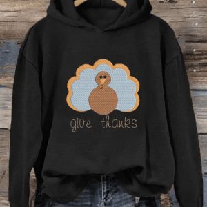 Womens Thanksgiving Give Thanks Printed Casual Hoodie