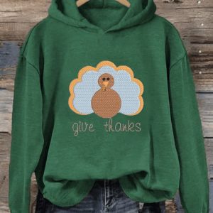 Womens Thanksgiving Give Thanks Printed Casual Hoodie1