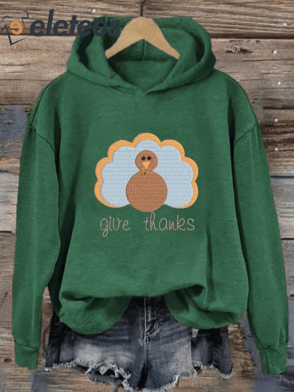 Women’s Thanksgiving Give Thanks Printed Casual Hoodie