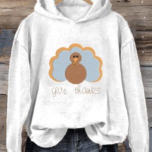 Womens Thanksgiving Give Thanks Printed Casual Hoodie2