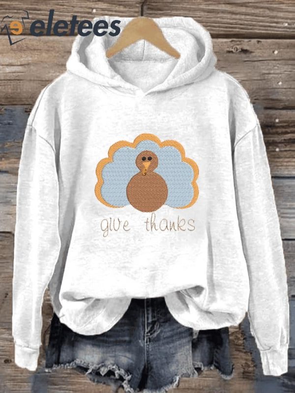 Women’s Thanksgiving Give Thanks Printed Casual Hoodie