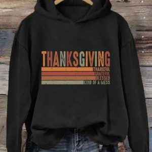 Womens Thanksgiving Thankful Grateful Blessed Print Sweatshirt