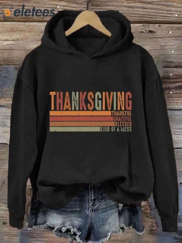 Women’s Thanksgiving Thankful Grateful Blessed Print Sweatshirt