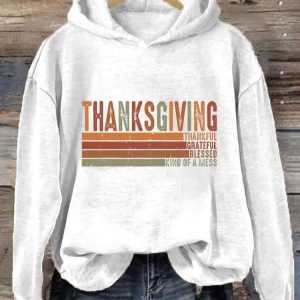 Womens Thanksgiving Thankful Grateful Blessed Print Sweatshirt1