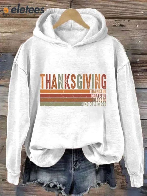 Women’s Thanksgiving Thankful Grateful Blessed Print Sweatshirt