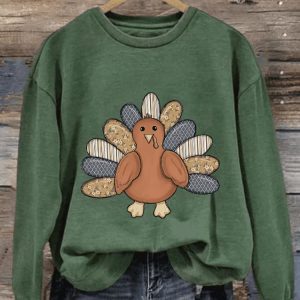 Womens Thanksgiving Turkey Print Crew Neck Sweatshirt