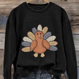 Womens Thanksgiving Turkey Print Crew Neck Sweatshirt1