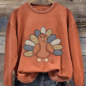 Womens Thanksgiving Turkey Print Crew Neck Sweatshirt2