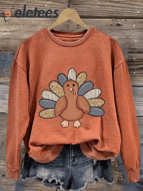 Women’s Thanksgiving Turkey Print Crew Neck Sweatshirt