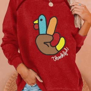 Womens Thanksgiving Turkey Thankful Printed Casual Sweatshirt1