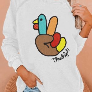 Womens Thanksgiving Turkey Thankful Printed Casual Sweatshirt2