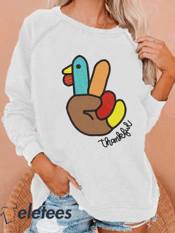 Women’s Thanksgiving Turkey Thankful Printed Casual Sweatshirt