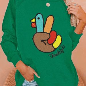 Womens Thanksgiving Turkey Thankful Printed Casual Sweatshirt3