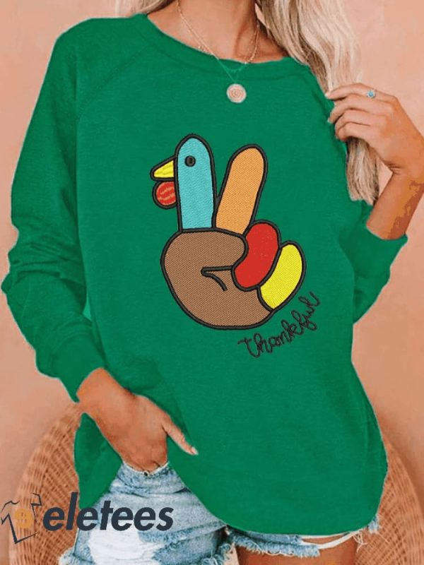 Women’s Thanksgiving Turkey Thankful Printed Casual Sweatshirt