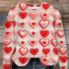 Women’s Valentine’s Day Heart Embroidered Print Sweatshirt