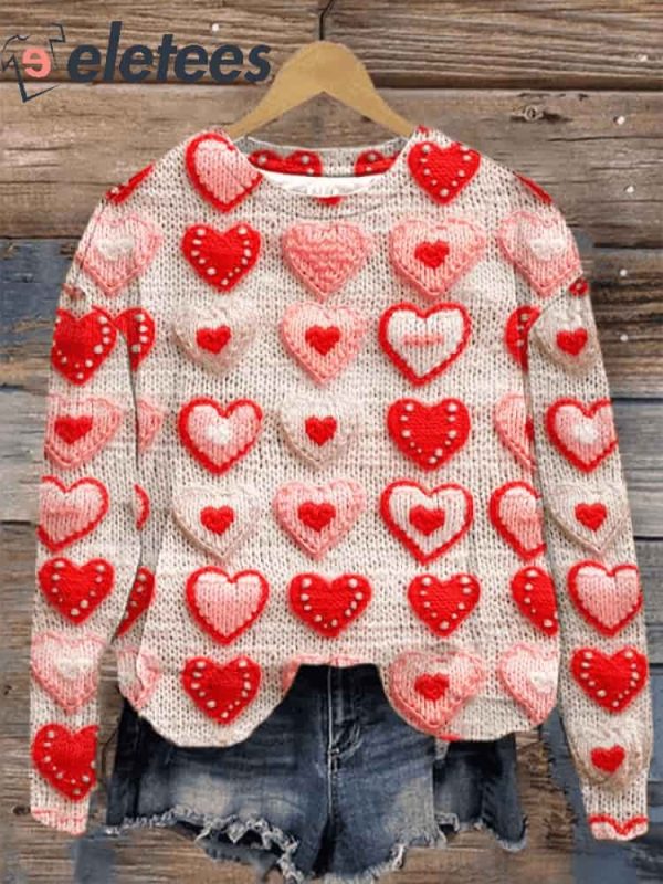 Women’s Valentine’s Day Heart Embroidered Print Sweatshirt