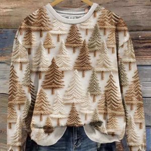 Women’s Vintage Christmas Tree Print Sweatshirt