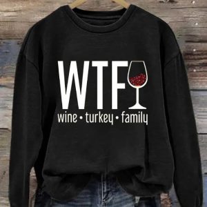 Womens WTF Wine Turkey Family Round Neck Casual Sweatshirt 2