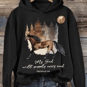Womens Western Faith My God Will Supply Every Need Horse Printed Hoodie