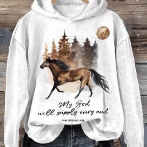 Womens Western Faith My God Will Supply Every Need Horse Printed Hoodie1