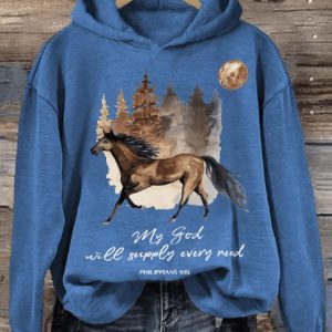Womens Western Faith My God Will Supply Every Need Horse Printed Hoodie2