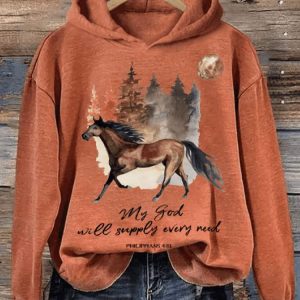 Womens Western Faith My God Will Supply Every Need Horse Printed Hoodie3