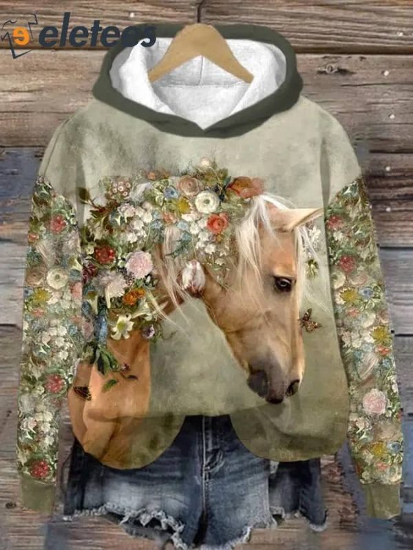 Women’s Western Retro Horse Print Long Sleeve Sweatshirt
