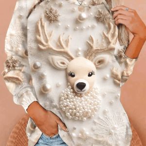 Women’s Winter Reindeer Print Sweatshirt