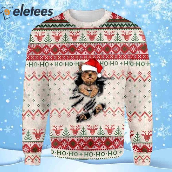 Yorkie In Hole Ho Ho Ho Ugly Christmas Sweater