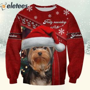 Yorkshire Terrier Wearing Christmas Hat 3D Full Print Shirt 2