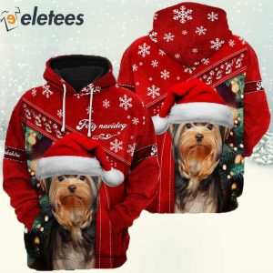 Yorkshire Terrier Wearing Christmas Hat 3D Full Print Shirt 3