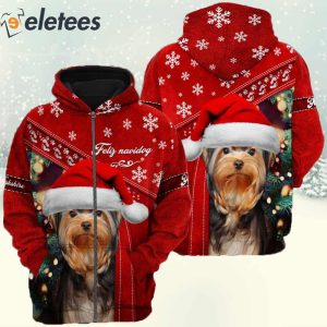 Yorkshire Terrier Wearing Christmas Hat 3D Full Print Shirt 4