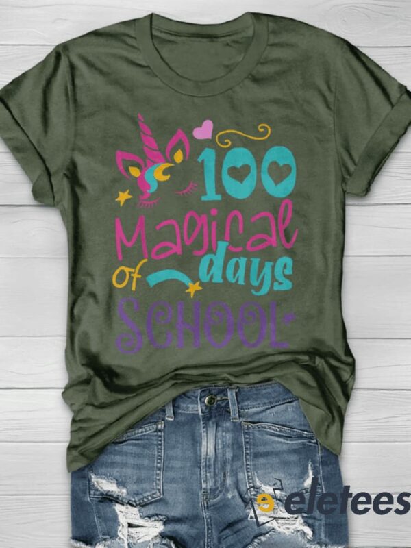 100th Day Of School Unicorn 100 Magical Days Teacher Print Shirt