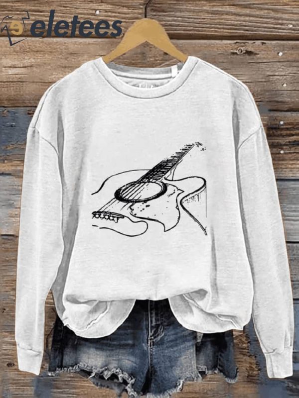 Acoustic Guitar Music Lover Artist Casual Print Sweatshirt
