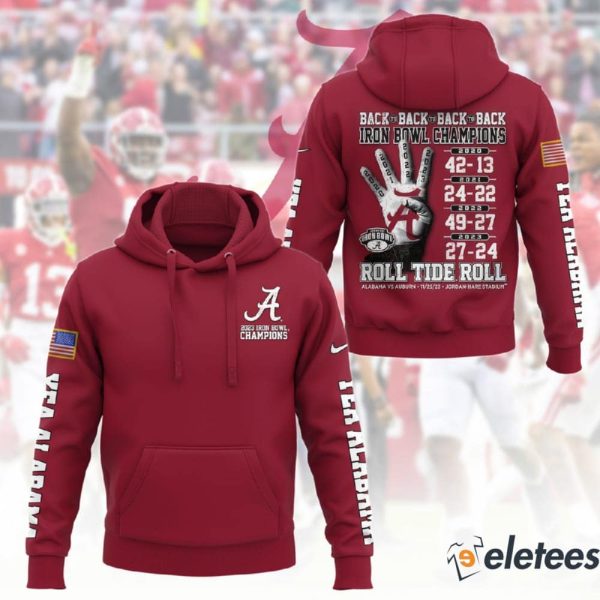 Alabama Back To Back 2023 Iron Bowl Champions Rool Tide Roll Hoodie