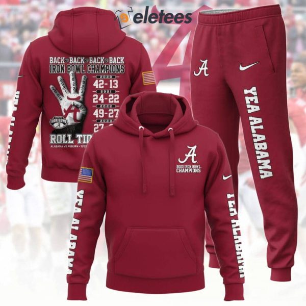 Alabama Back To Back 2023 Iron Bowl Champions Rool Tide Roll Hoodie