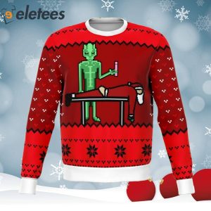 Alien And Santa Dildo Funny Knitted Ugly Christmas Sweater