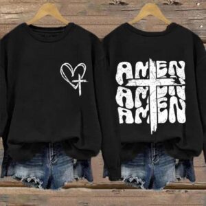 Amen Faith Cross Art Print Pattern Casual Sweatshirt