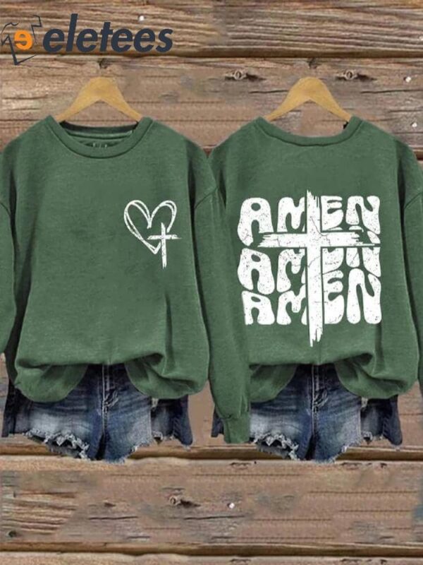 Amen Faith Cross Art Print Pattern Casual Sweatshirt