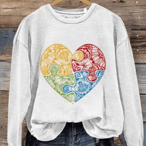 Autism Accept Love Mandala Puzzle Piece Autism Awareness Casual Print Sweatshirt1