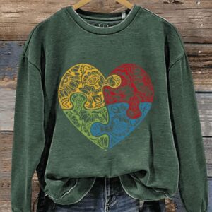Autism Accept Love Mandala Puzzle Piece Autism Awareness Casual Print Sweatshirt2