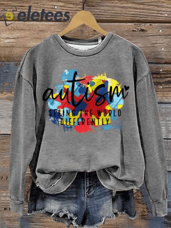 Autism Seeing The World Differently Print Casual Sweatshirt