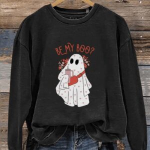 Be My Boo Valentines Day Boujee Ghost Casual Print Sweatshirt