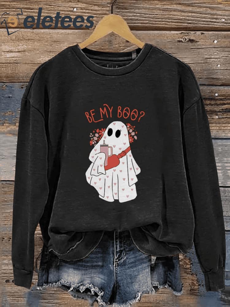 Be My Boo Valentine's Day Boujee Ghost Casual Print Sweatshirt