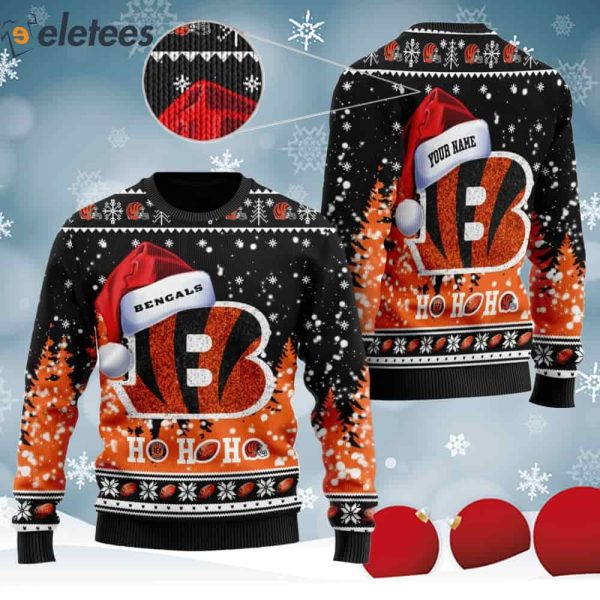 Bengals Symbol Wearing Santa Claus Hat Ho Ho Ho Personalized Knitted Ugly Christmas Sweater