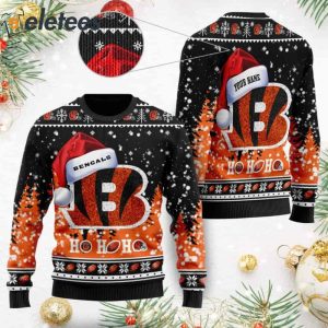 Bengals Symbol Wearing Santa Claus Hat Ho Ho Ho Personalized Knitted Ugly Christmas Sweater1