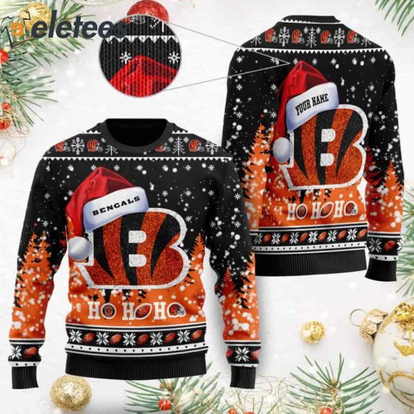 Bengals Symbol Wearing Santa Claus Hat Ho Ho Ho Personalized Knitted Ugly Christmas Sweater