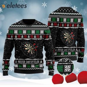 Bester Dartspieler With Christmas Patterns For Darts And Sport Lovers Knitted Ugly Christmas Sweater