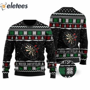Bester Dartspieler With Christmas Patterns For Darts And Sport Lovers Knitted Ugly Christmas Sweater1