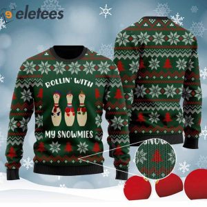 Bowling Rollin With My Snowmies Noel Pattern For Bowlers Sport Lovers Knitted Ugly Christmas Sweater